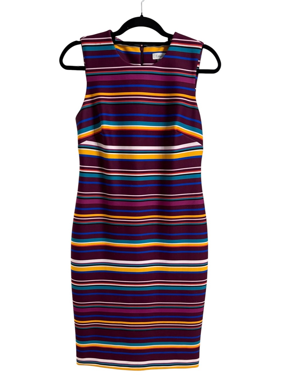 Calvin Klein Burgundy Multistripe Sleeveless Midi Dress